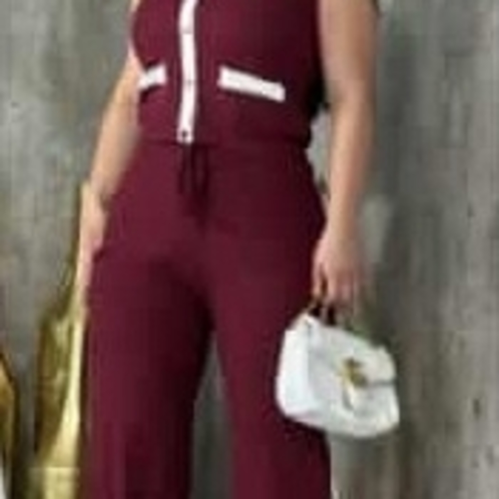 Elegant Burgundy Jumpsuit with White Details